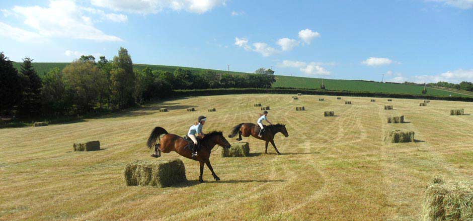 Jumping the bales of hay at Sillaton Farm Stables